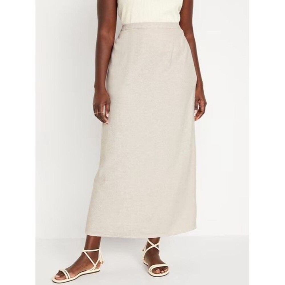 Old Navy Size Large Linen Blend Maxi Skirt Modest Breathable Capsule Basic Boho